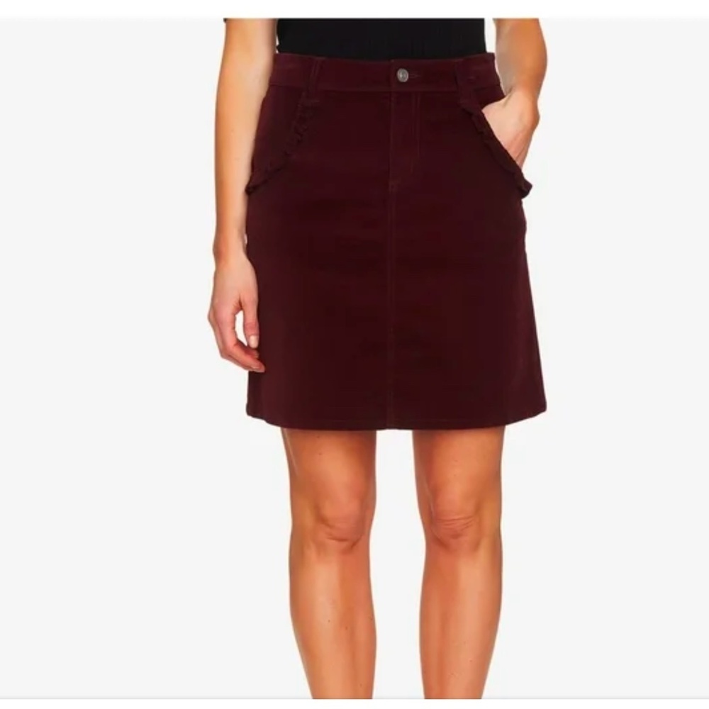 Canda Mini Skirt Micro Corduroy Velvet Dark Italian Plum Burgundy Pockets Sz L